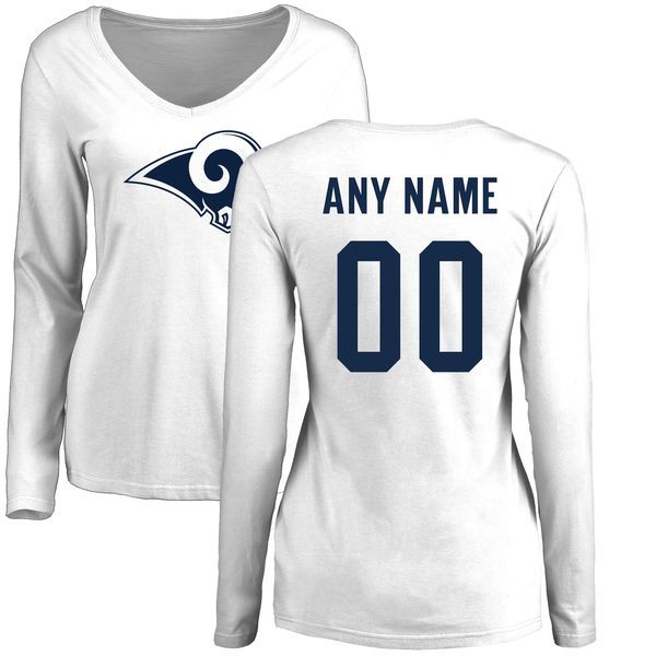 Women Los Angeles Rams NFL Pro Line White Custom Name and Number Logo Slim Fit Long Sleeve T-Shirt->nfl t-shirts->Sports Accessory